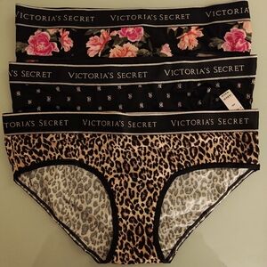 Victoria's Secret Black Floral and Leopard Print Panties Trio
